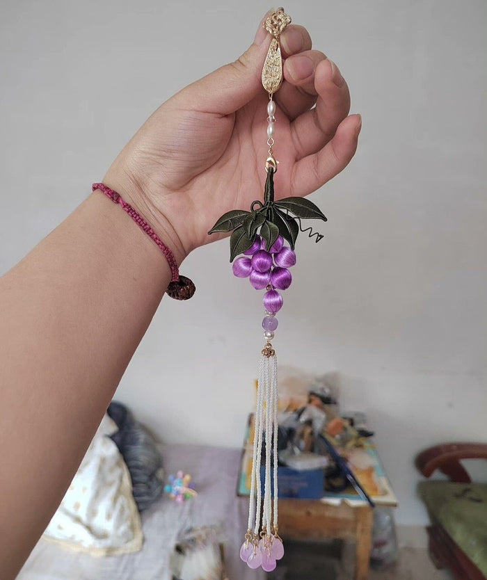 Handmade Chanhua Thread-Wrapped Grape Pendant - Purple Floral Hanging Ornament