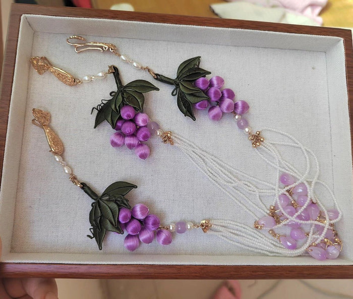 Handmade Chanhua Thread-Wrapped Grape Pendant - Purple Floral Hanging Ornament