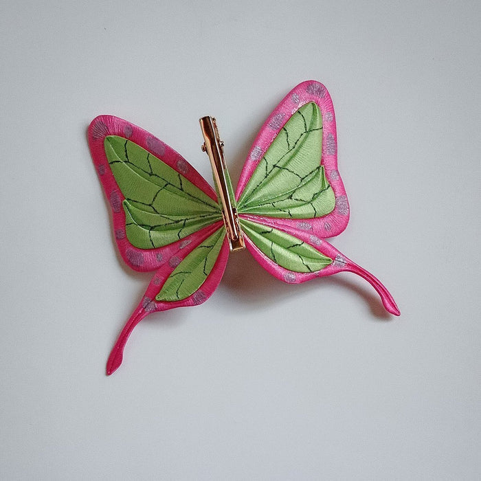 Handmade Chanhua Thread-Wrapped Ninja Butterfly Hair Clip - Pink Floral Hair Accessory