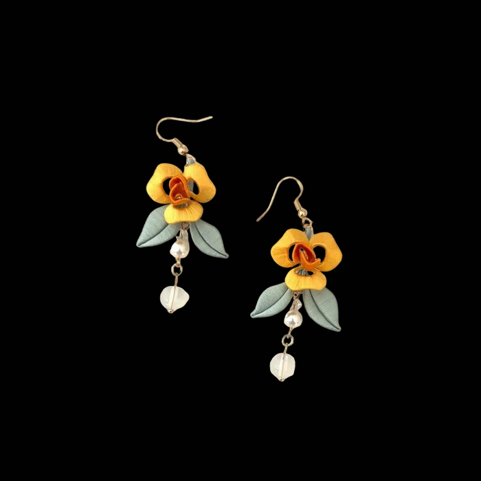 Handmade Chanhua Thread-Wrapped Yellow Rose Earrings - Elegant Floral Jewelry