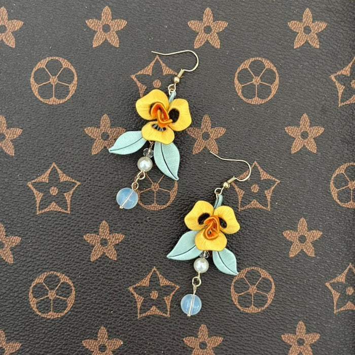 Handmade Chanhua Thread-Wrapped Yellow Rose Earrings - Elegant Floral Jewelry