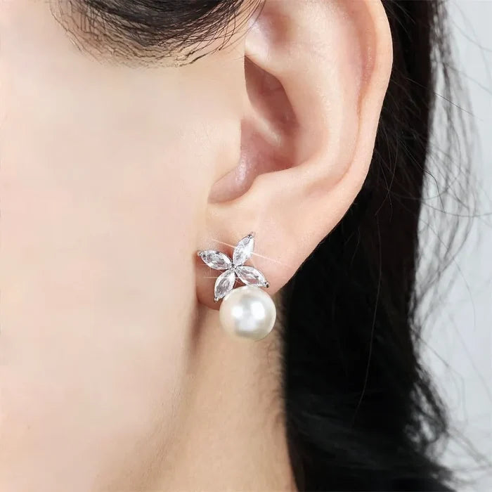 Pearl Wedding Jewelry  - Pearl and Cubic Zirconia Jewelry Set - Available in Rose Gold and Silver