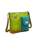 HI-DI-HI TAS "QUAK", GROEN/ COGNAC/ TURQUOISE