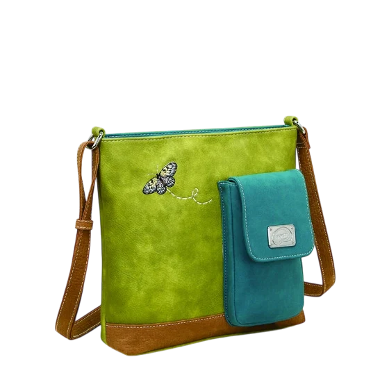 HI-DI-HI TAS "QUAK", GROEN/ COGNAC/ TURQUOISE