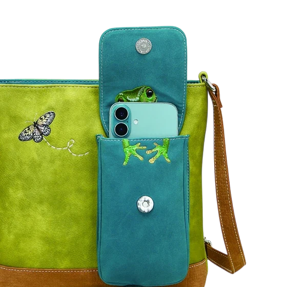 HI-DI-HI TAS "QUAK", GROEN/ COGNAC/ TURQUOISE