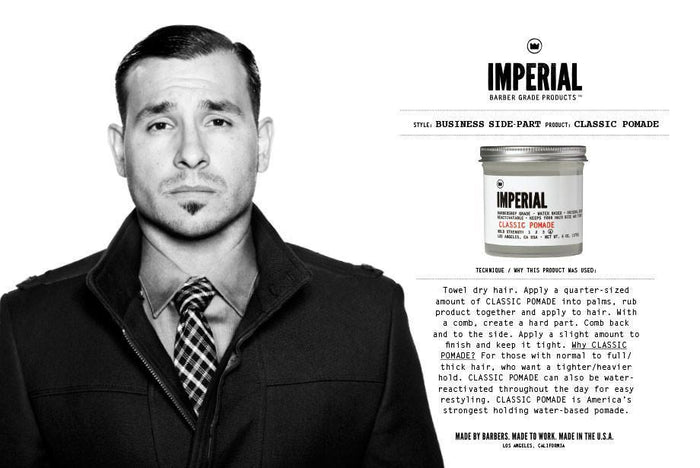 Imperial Barber Classic Pomade vannbasert for business side-part frisyrer