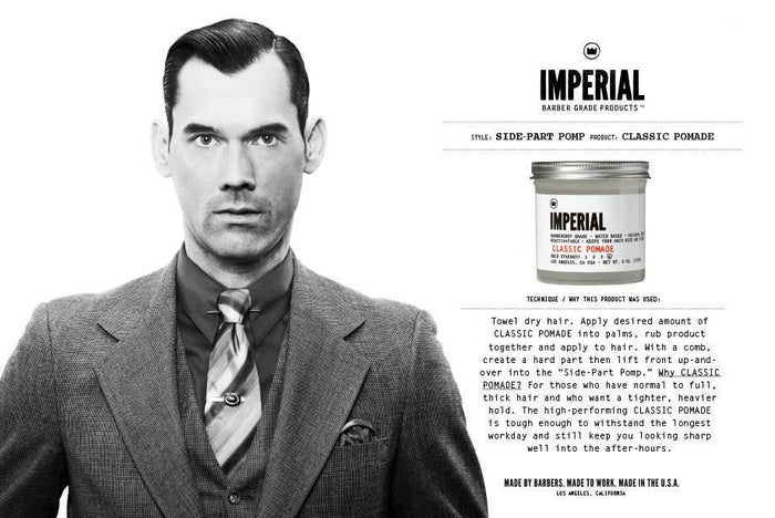 Imperial Barber Classic Pomade vannbasert med kraftig hold for sidepart