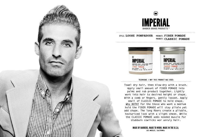 Sammenligning av Imperial Barber Fiber og Classic Pomade for løs pompadour
