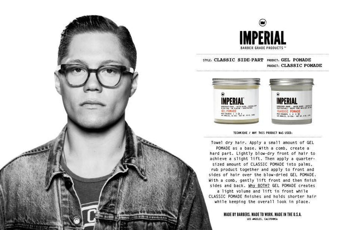 Imperial Barber Gel og Classic Pomade sammenlignet for klassisk side-part