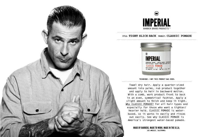 Imperial Barber Classic Pomade vannbasert for tight slick-back hårstil