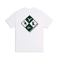 Florence Marine X Indicator white cotton T-shirt with green geometric back graphic offered by Florence Marine X