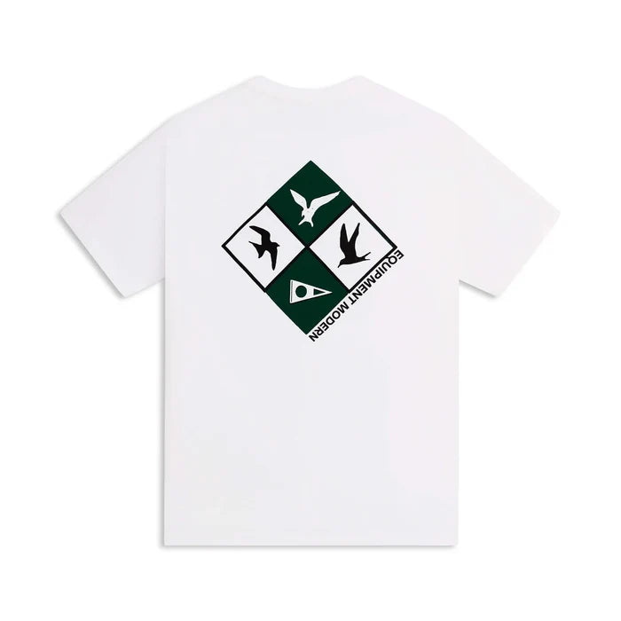 Florence Marine X Indicator white cotton T-shirt with green geometric back graphic offered by Florence Marine X