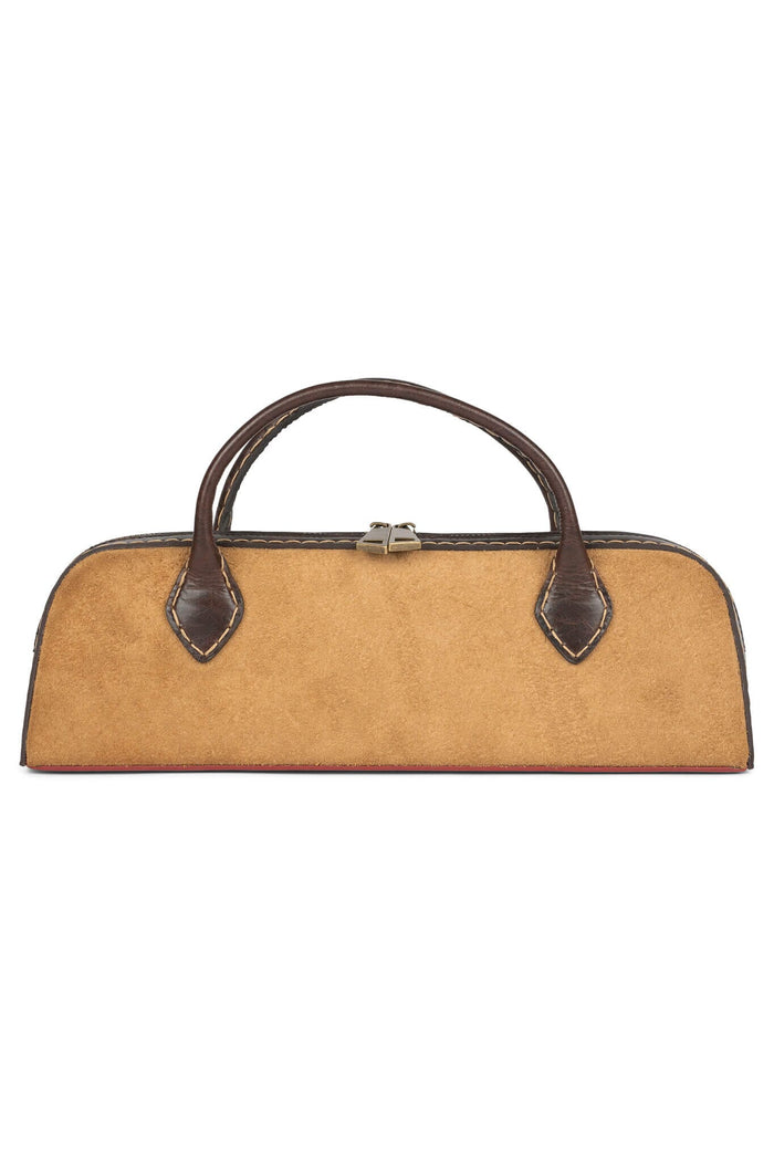 INVENTOR Jeffrey Campbell Handle Bag Tan Suede Combo