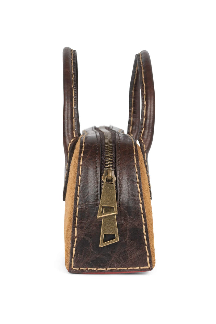 INVENTOR Jeffrey Campbell Handle Bag Tan Suede Combo