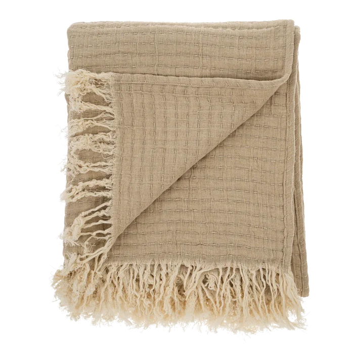 Kantha-Stitch Throw Blanket, Chambray - Magnolia Lane co. Home + Garden + Gift