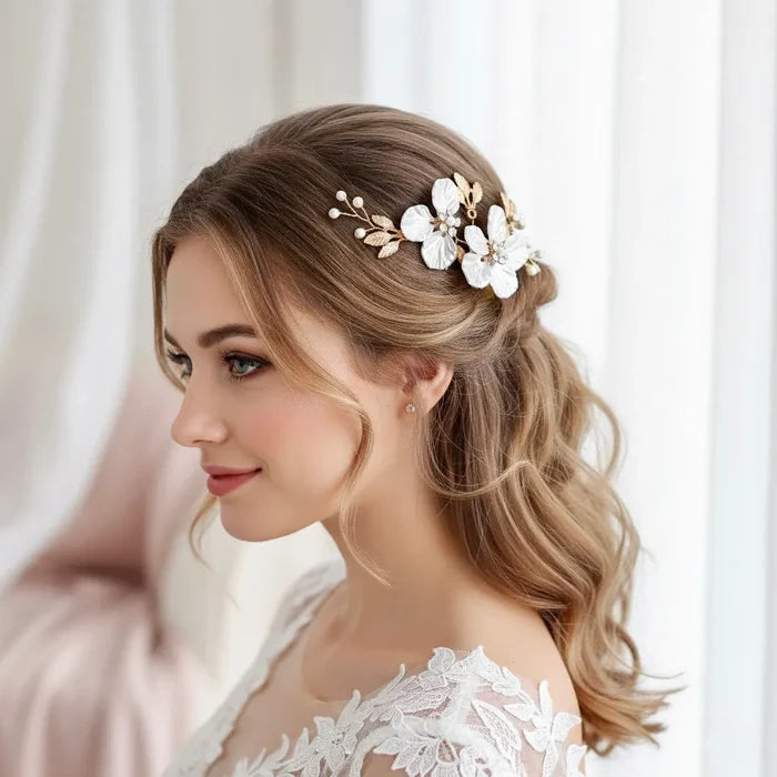 Wedding Hair Accessories - Gold Pearl and Crystal Bridal Headband