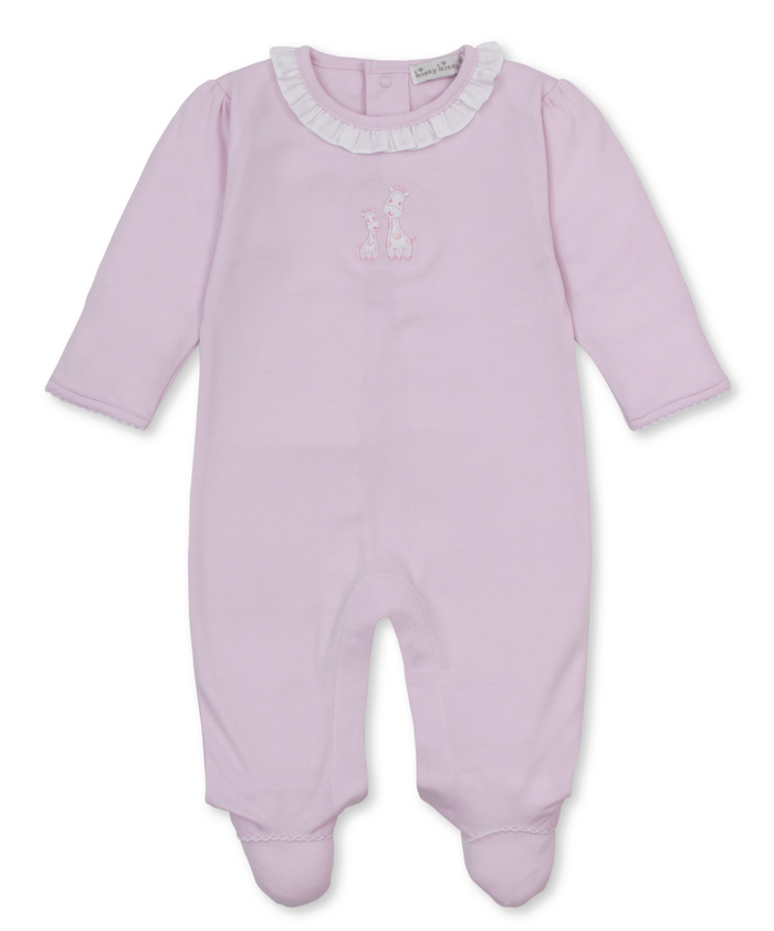 Kissy Kissy Ruffle Collar Footie in Pink Giraffe Laughs