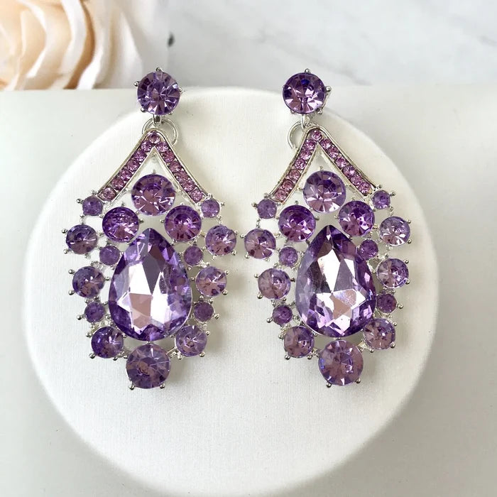 Wedding Jewelry and Accessories - Purple Crystal 3-Piece Bridal Jewelry Set With Tiara - Available in Silver and Gold