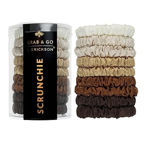 L. Erickson Grab & Go Silk Scrunchies 9 Pack Tube