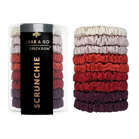 L. Erickson Grab & Go Silk Scrunchies 9 Pack Tube