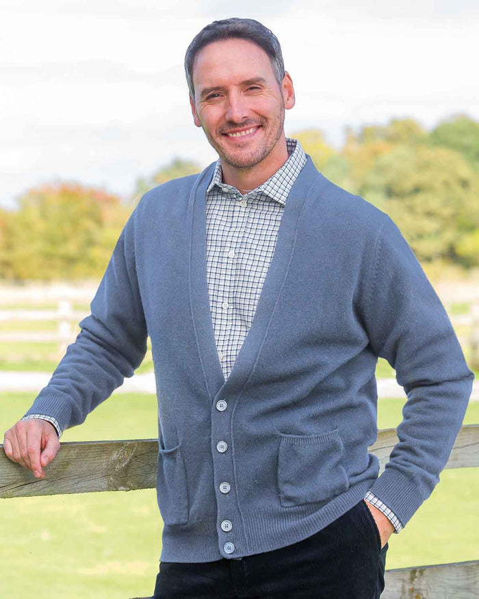 Lambswool Cardigan  Mens - Blue - Country Collection