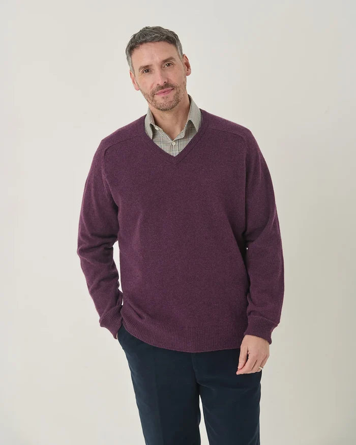 Lambswool V Neck Jumper - Grape