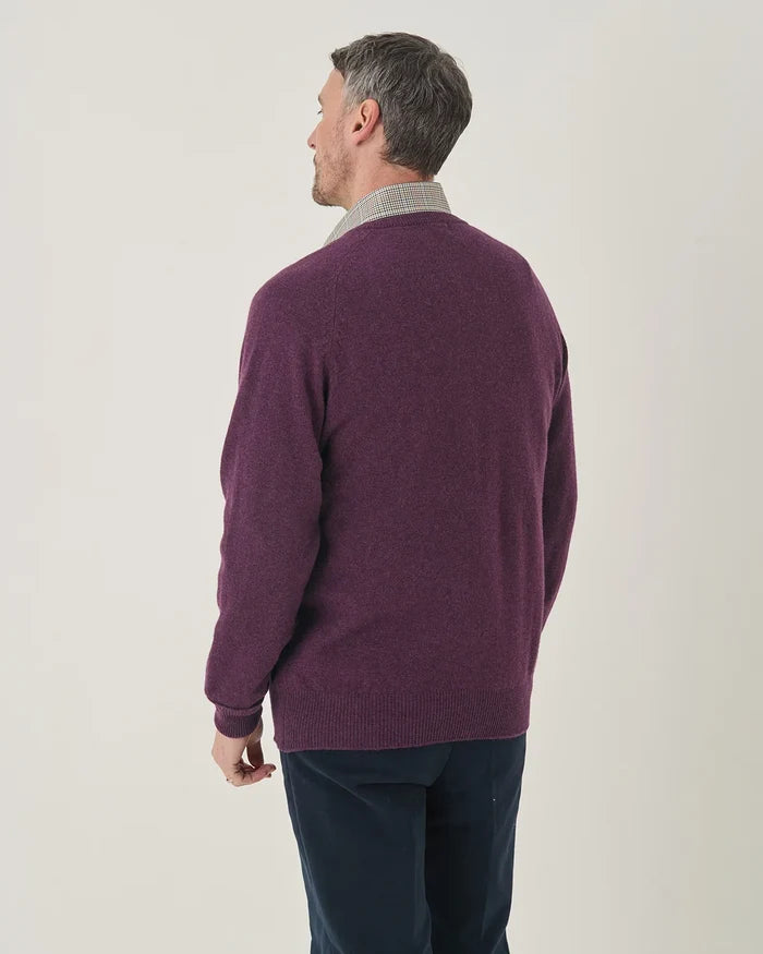 Lambswool V Neck Jumper - Grape
