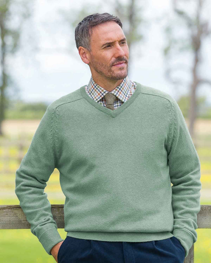 Lambswool V Neck Jumper - Sage - Country Collection