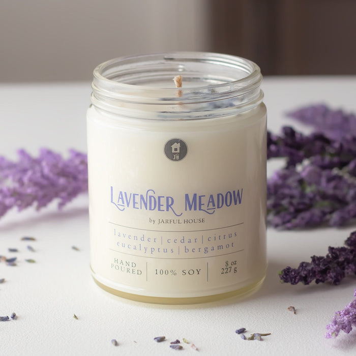 Lavender Meadows Gift Bundle Set | Candle + Matches + Jar + Wax Melts - Jarful House