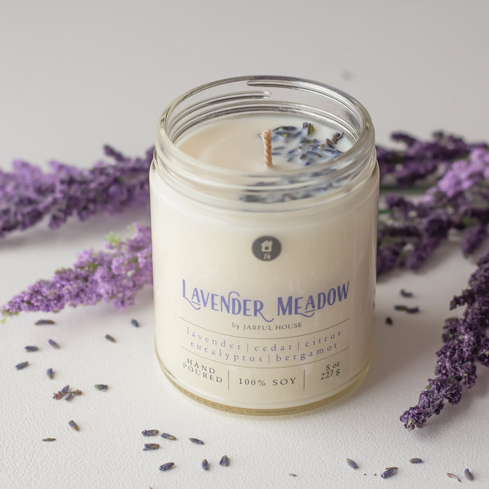 Lavender Meadows Gift Bundle Set | Candle + Matches + Jar + Wax Melts - Jarful House