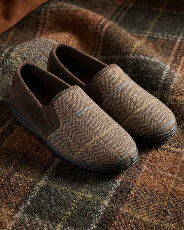 Lazy Dogz Mens Checked Slipper - Brown - Country Collection