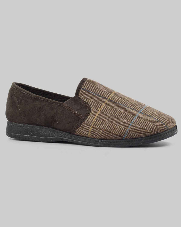Lazy Dogz Mens Checked Slipper - Brown - Image 2 - Country Collection