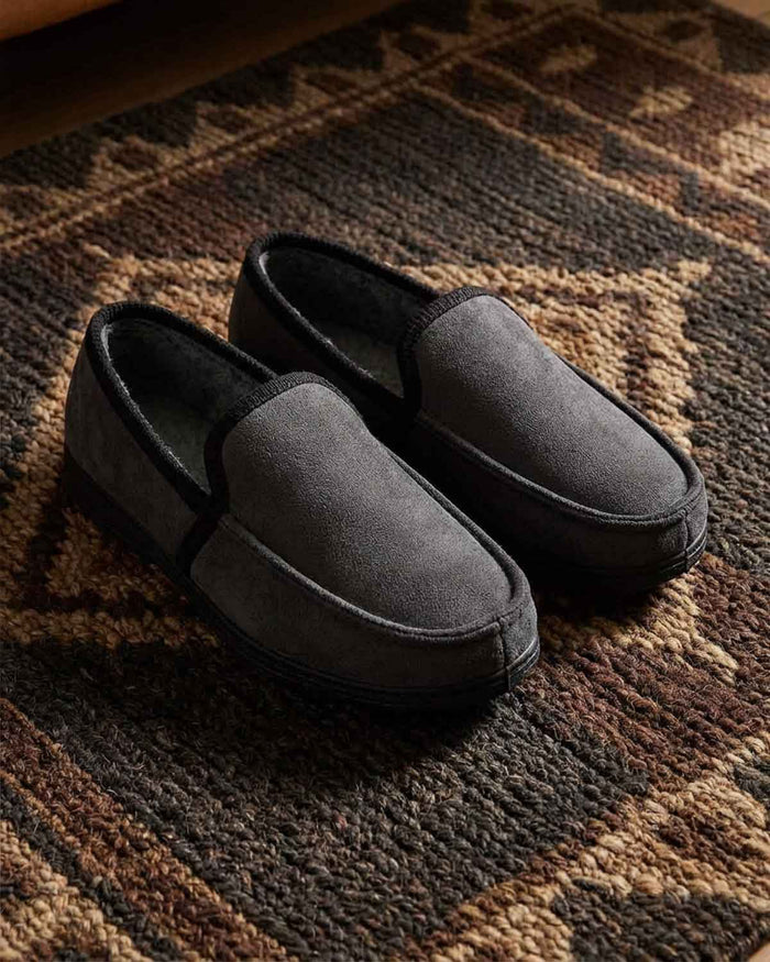 Lazy Dogz Mens Fabric Slippers - Grey - Country Collection