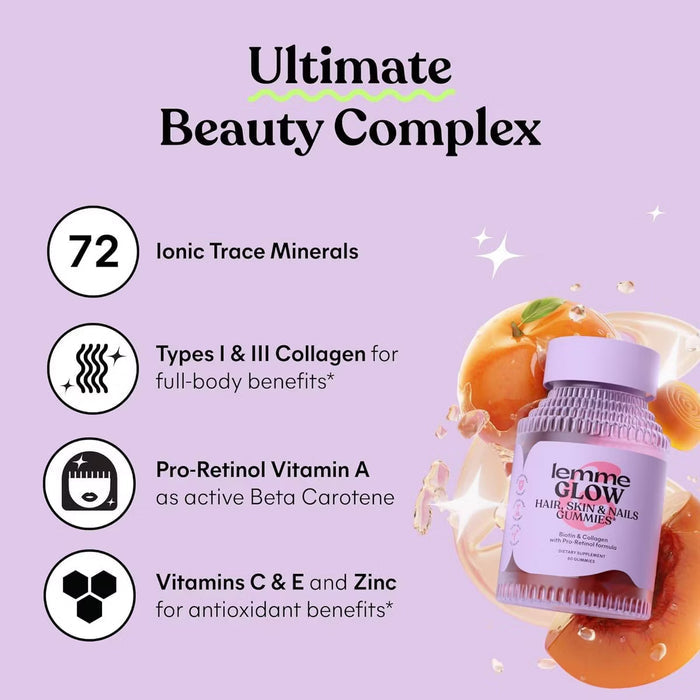 Lemme Glow Collagen Gummies - Hair, Skin & Nail Support - Tub of 60 gummies