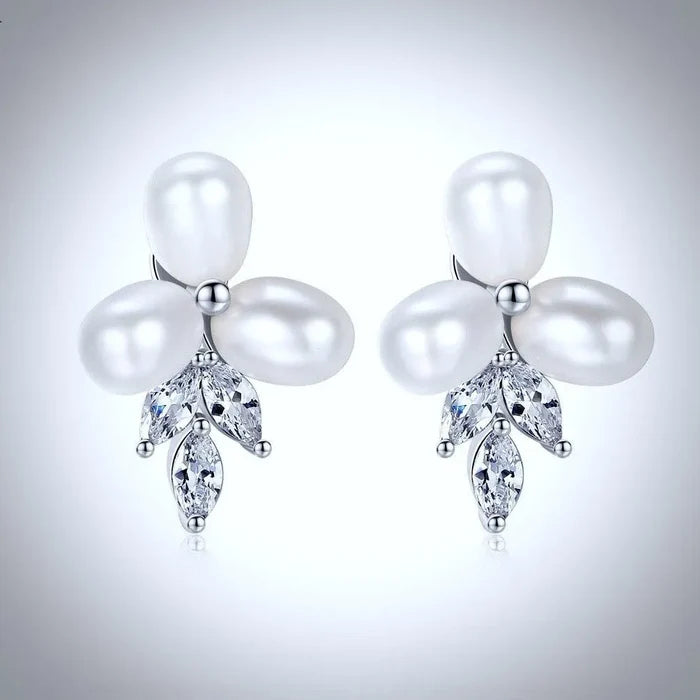 Pearl Wedding Jewelry - Freshwater Pearl and Cubic Zirconia Bridal Earrings