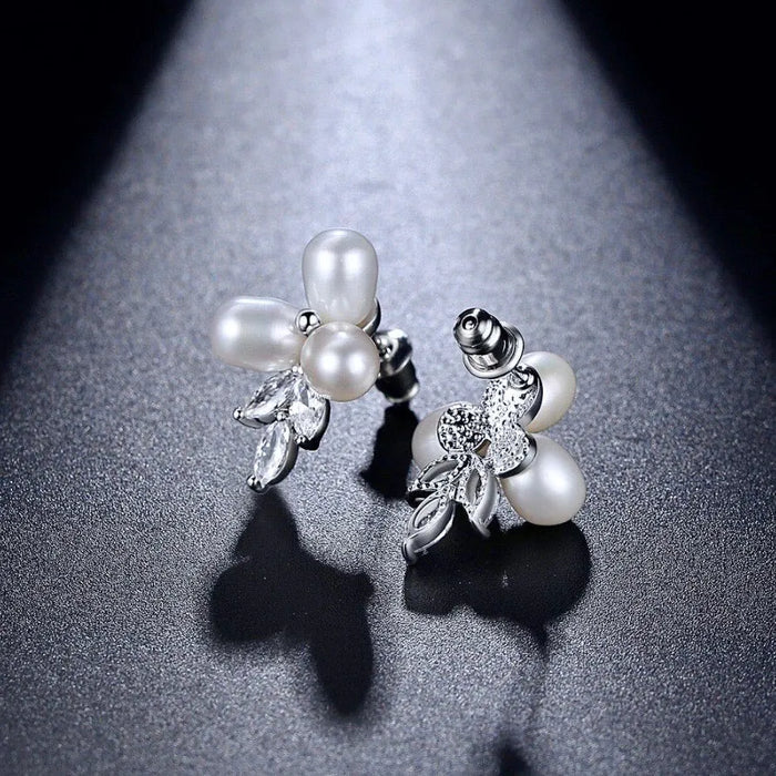 Pearl Wedding Jewelry - Freshwater Pearl and Cubic Zirconia Bridal Earrings