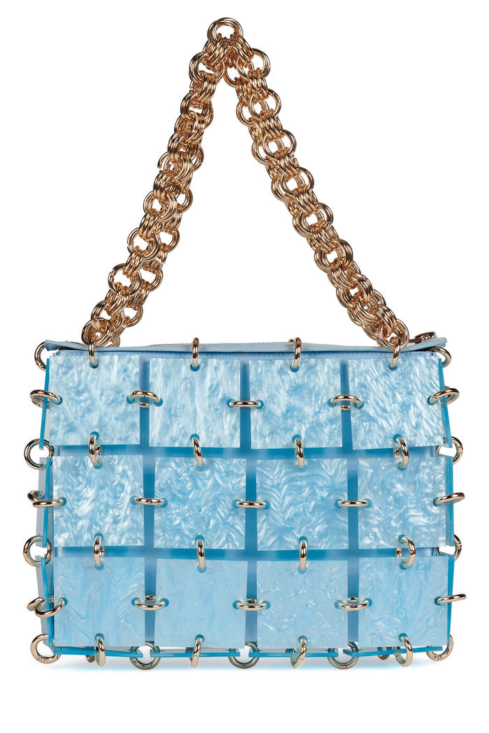 LES-FILLES Jeffrey Campbell Handbag Light Blue Satin Combo
