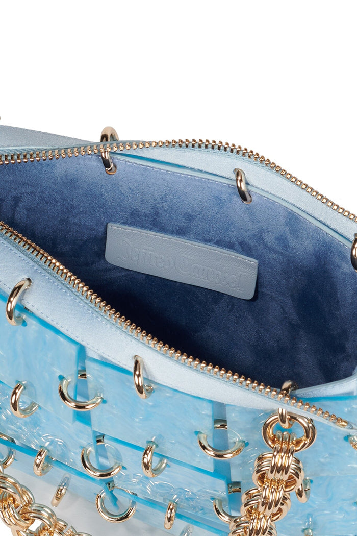 LES-FILLES Jeffrey Campbell Handbag Light Blue Satin Combo