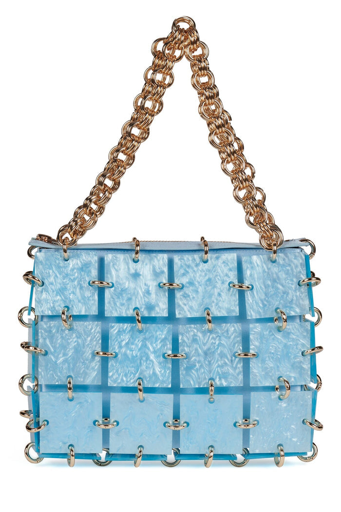 LES-FILLES Jeffrey Campbell Handbag Light Blue Satin Combo