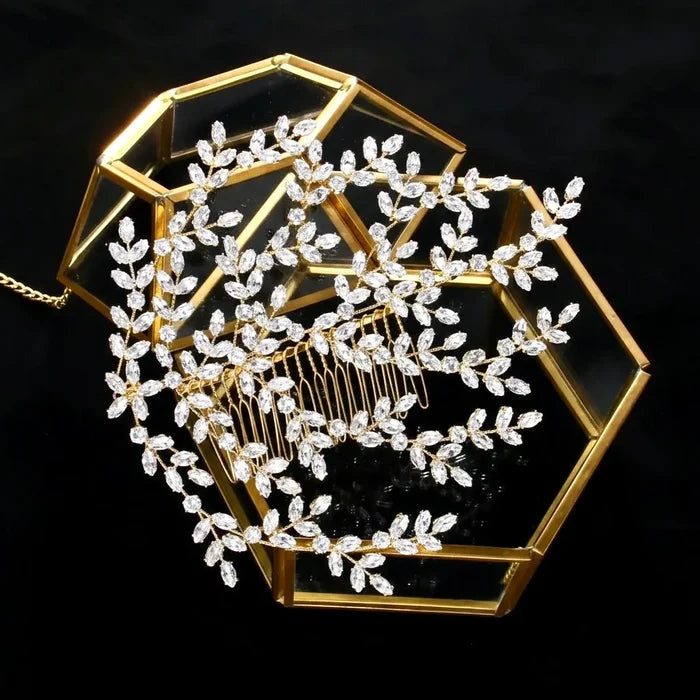 Wedding Hair Accessories - Cubic Zirconia Bridal Hair Comb - Available in Silver and Yellow Gold