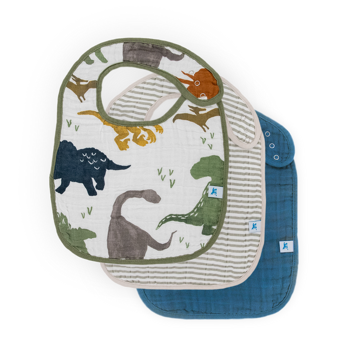 Little Unicorn Cotton Muslin Classic Bib 3 Pack in Dino Friends