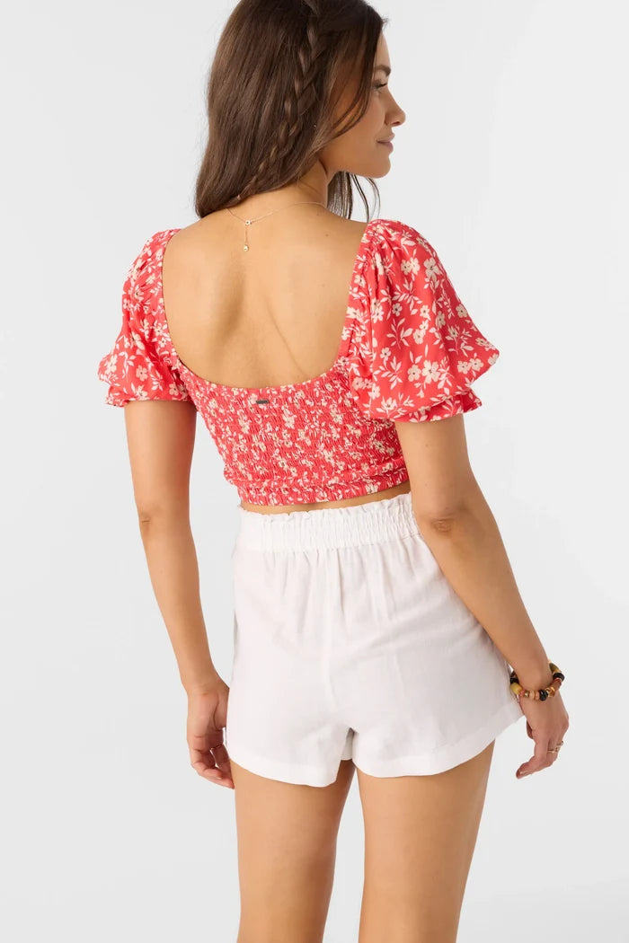 O’Neill Lorna printed crop top puff sleeves viscose