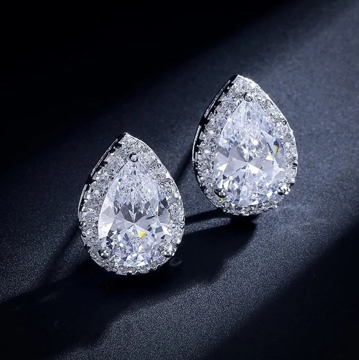 Wedding Jewelry - Cubic Zirconia Bridal Earrings - Available in Silver, Rose Gold and Yellow Gold