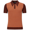 MADCAP Harlem Big Collar Rib Stripe Mod Knit Polo Top, Potting Soil