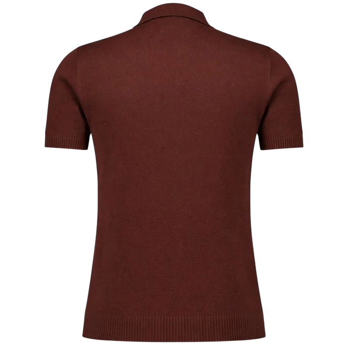 MADCAP Harlem Big Collar Rib Stripe Mod Knit Polo Top, Potting Soil
