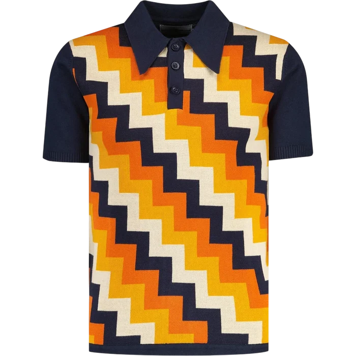 MADCAP Step On Men's Retro Mod Knitted Polo, Navy Blazer