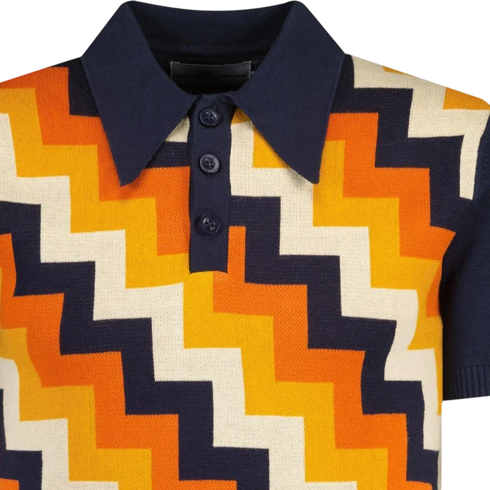 MADCAP Step On Men's Retro Mod Knitted Polo, Navy Blazer