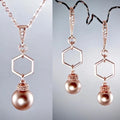 Wedding Jewelry - Swarovski Pearl Rose Gold Geometric Bridal Jewelry Set