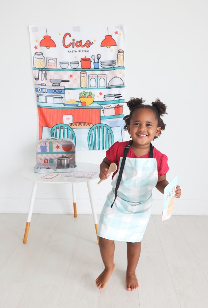MagicPlaybook Kids Pasta Play Set Pretend Kitchen, Suitcase & Cooking Fun