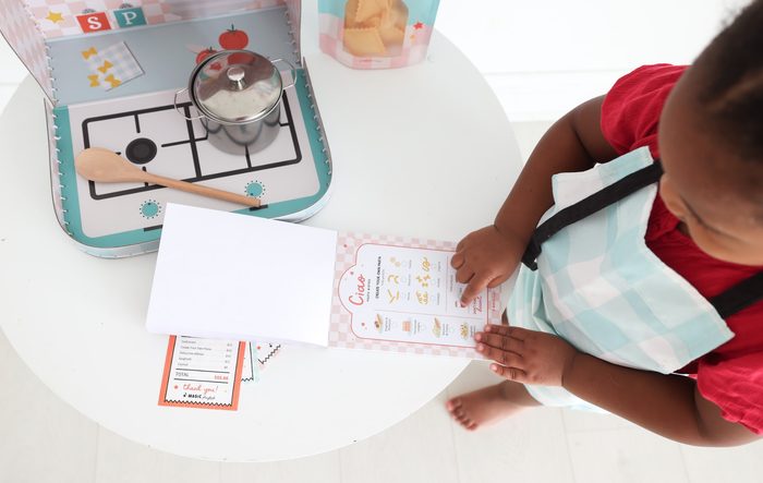 MagicPlaybook Kids Pasta Play Set Pretend Kitchen, Suitcase & Cooking Fun